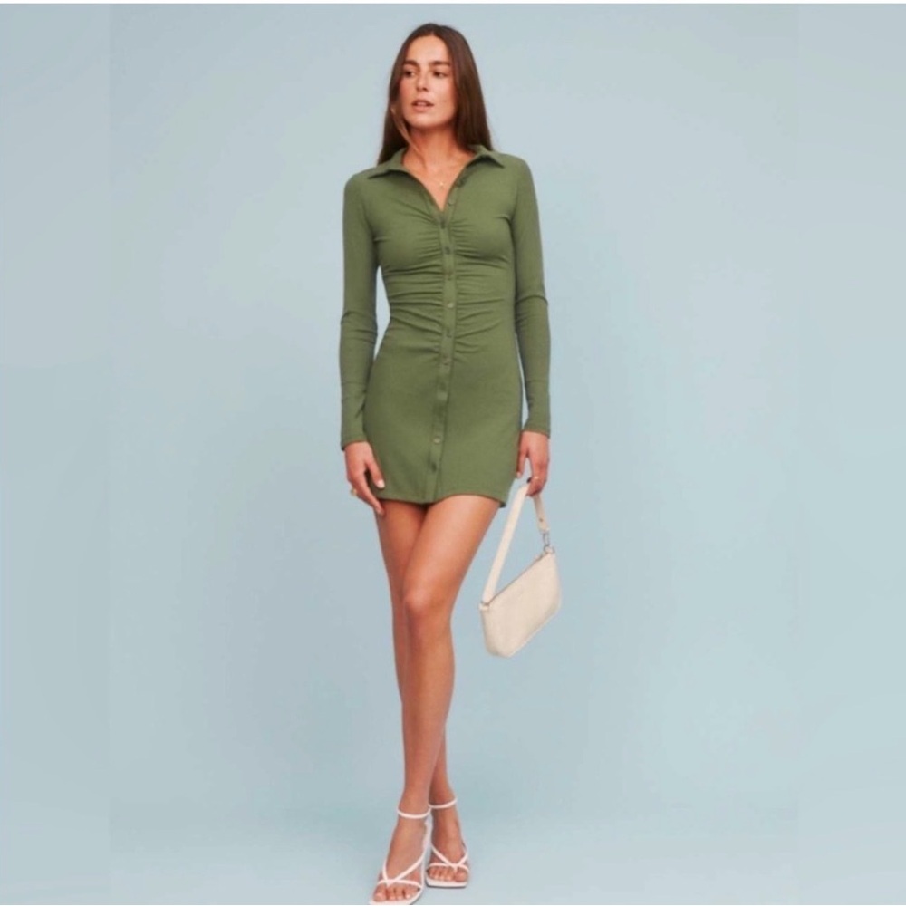Reformation Olive Button-Down Long Sleeve Dress